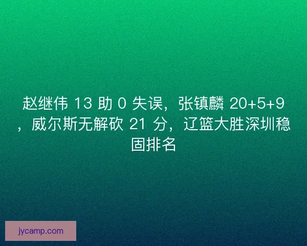 赵继伟 13 助 0 失误，张镇麟 20+5+9，威尔斯无解砍 21 分，辽篮大胜深圳稳固排名
